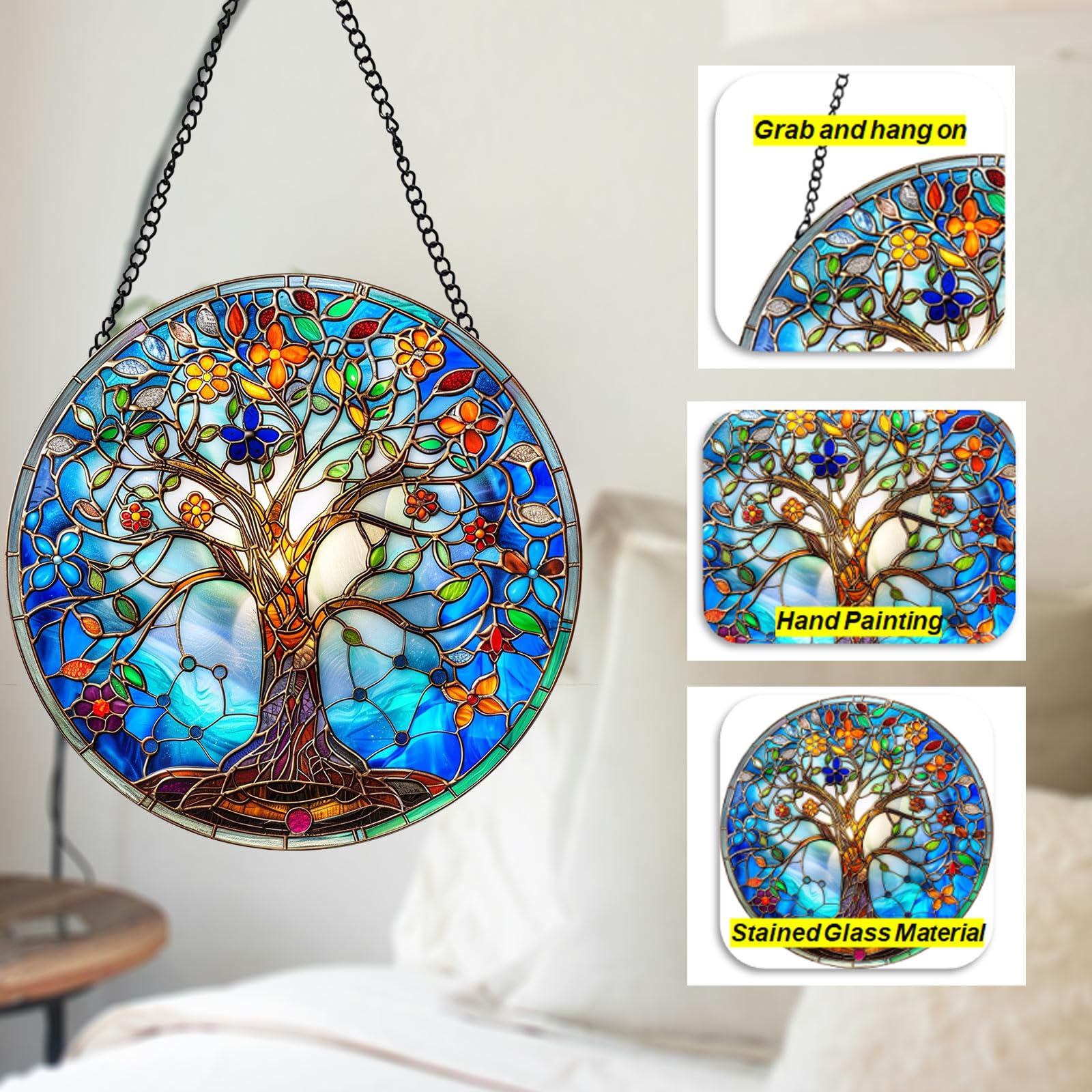 DLNNBKB Tree of Life Suncatcher brightens windows with vivid color.