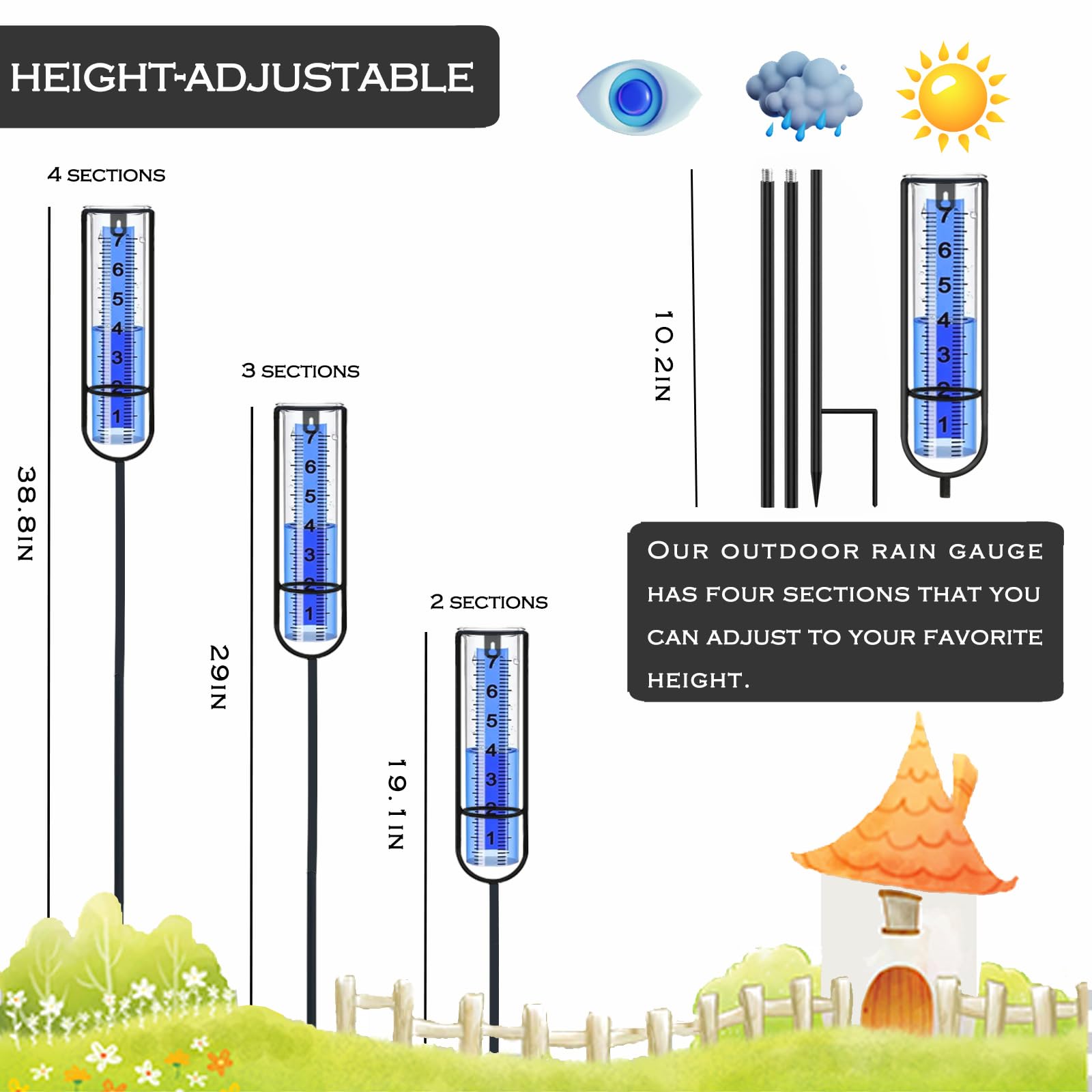 DLUCKY Rain Gauge with metal stakes ensures stable installation in windy conditions.
