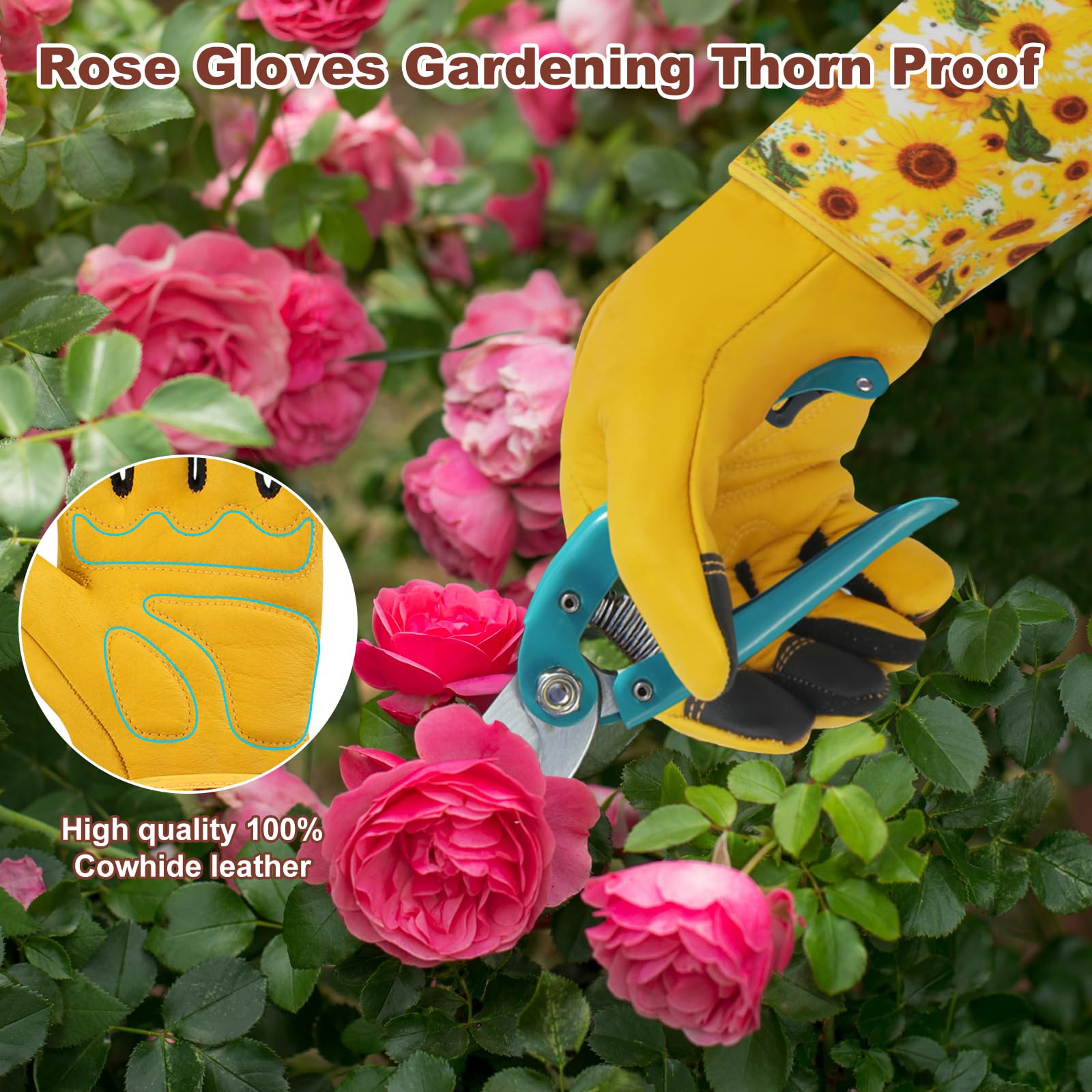 DLY Floral-canvas-back gloves stay breathable with a cheerful garden look.