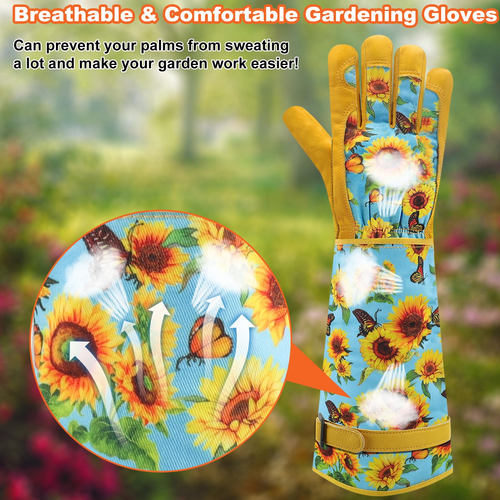 DLY Rose gloves back panel with breathable canvas keeps hands cool.