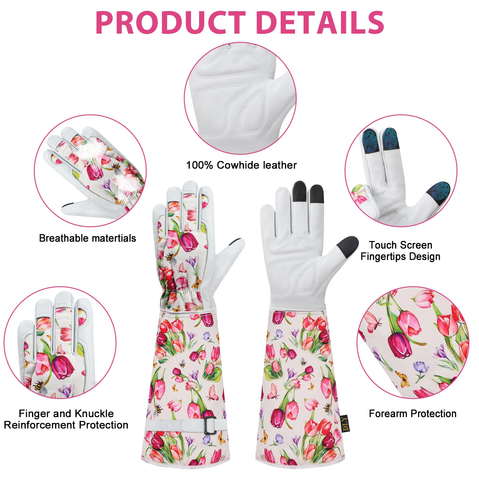 DLY gloves show breathable canvas back for cool, comfortable wear in warm days.