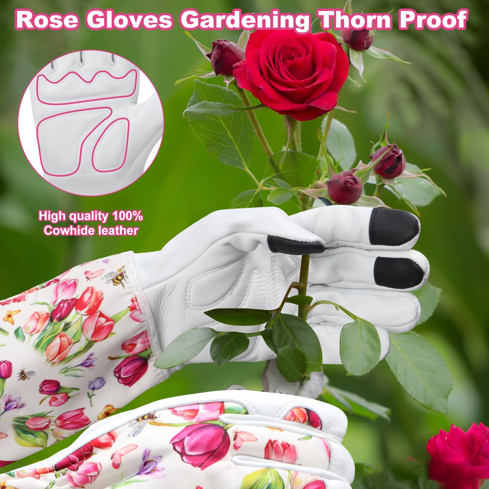 Three-finger touch design allows device use while gardening.