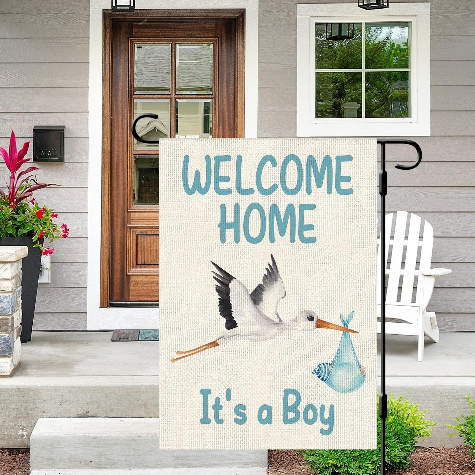Dlzdn double-sided baby boy flag viewed from both sides for clear display.