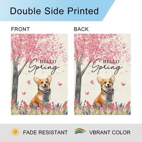 Dlzdn Hello Spring flag for porch or yard display in outdoor settings.