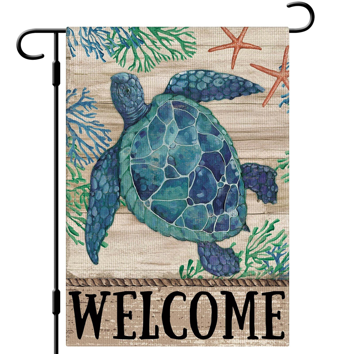 Dlzdn Welcome Sea Turtle flag front view with vibrant colors and durable outdoor fabric.