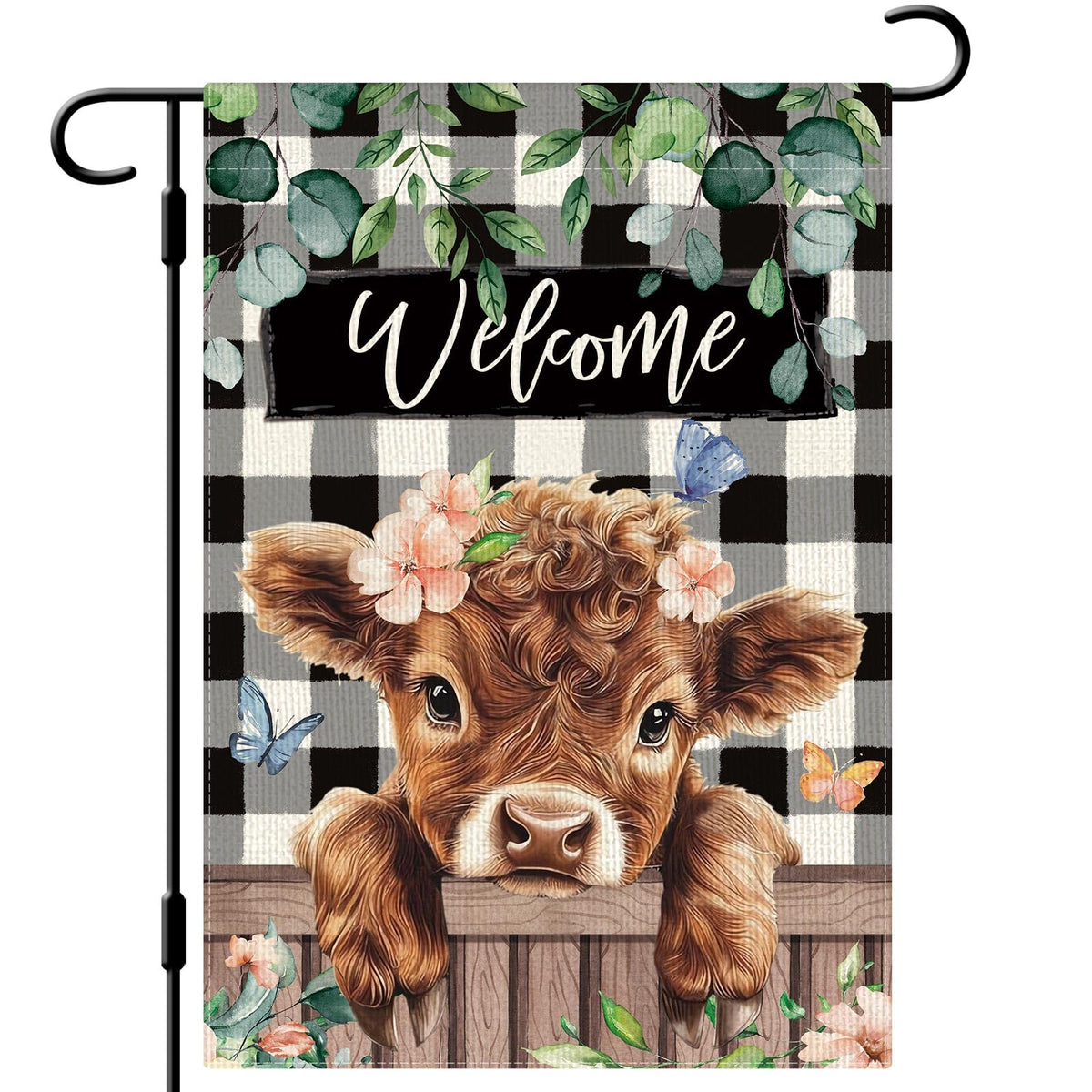 DLZDN Welcome Spring Highland Cow flag front view adds seasonal charm to outdoor spaces