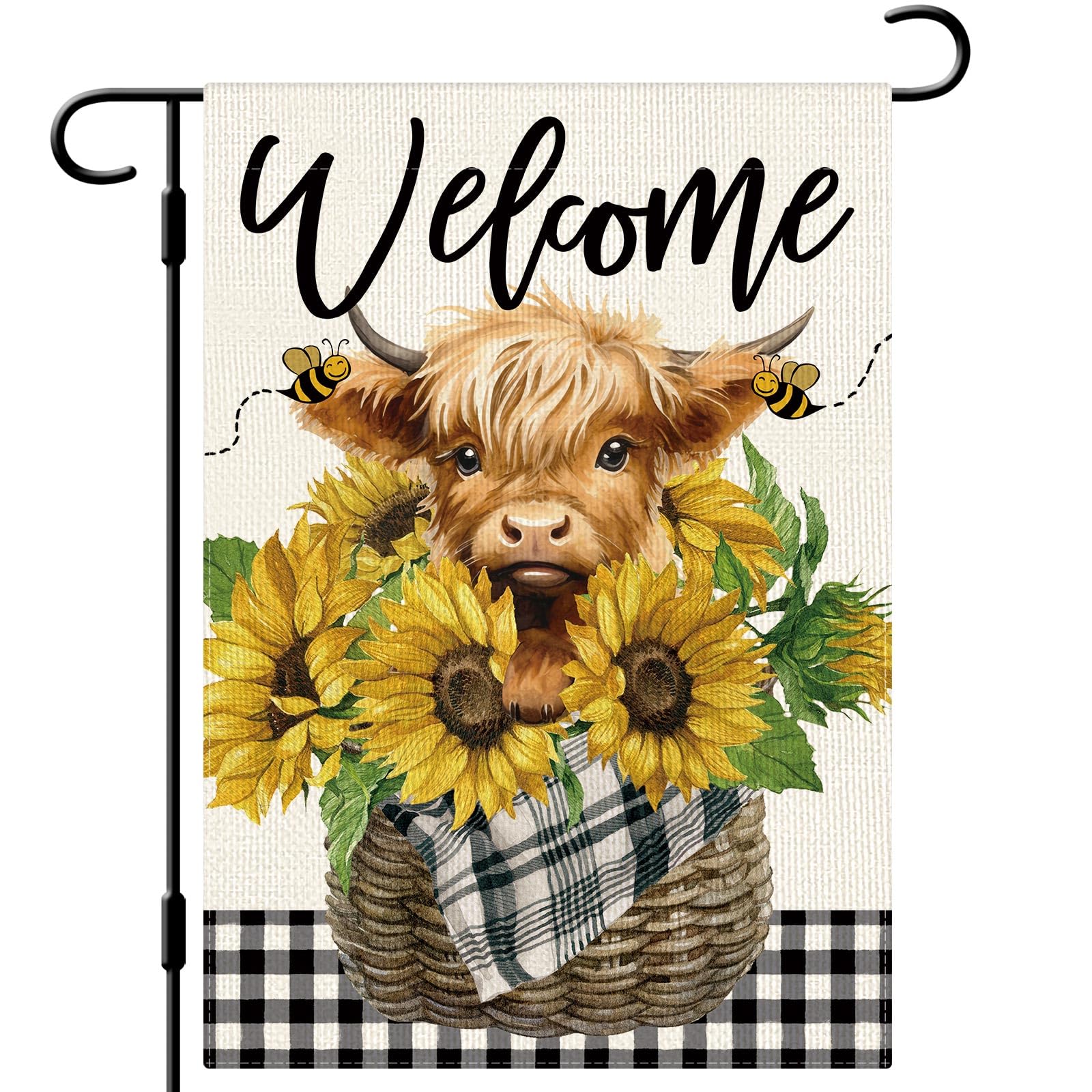 Dlzdn welcome summer flag with sunflowers and Highland cow for outdoor curb appeal