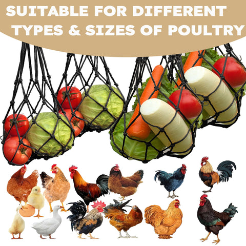 DMIMIA mesh capacity accommodates apples, lettuce, tomatoes for varied poultry snacks