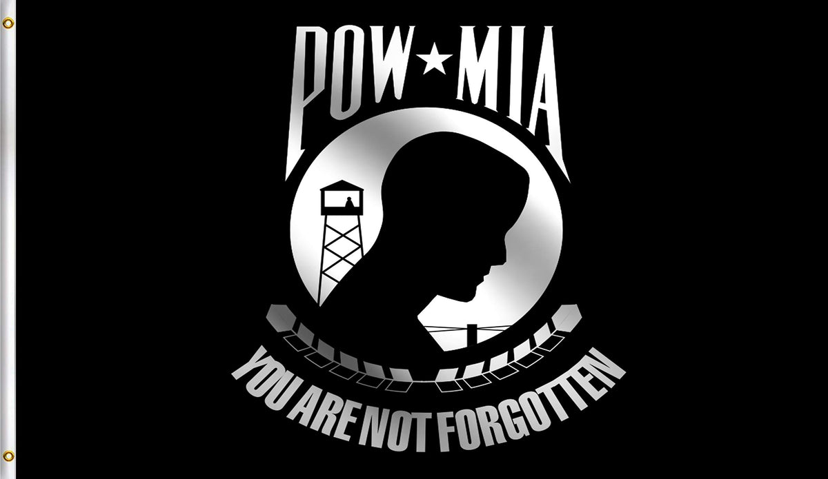 DMSE POW/MIA flag 2x3 front view shows vivid, UV treated colors for outdoor display.