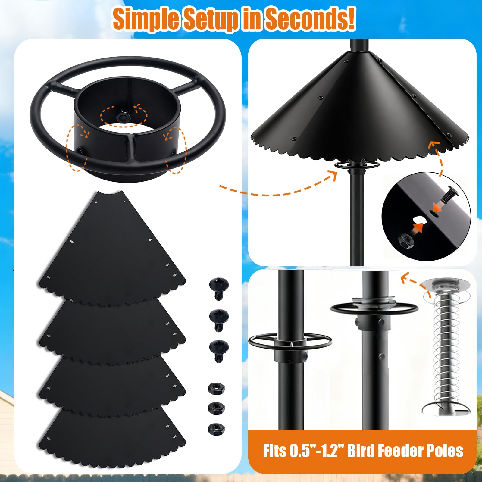 DMTXCRP metal squirrel baffle spring-defense dome deters squirrels by wobbling