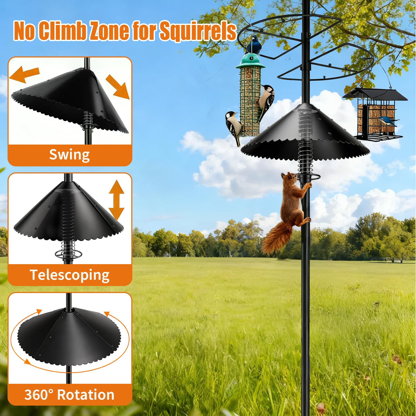DMTXCRP metal squirrel baffle weatherproof design withstands sun, rain, and cold