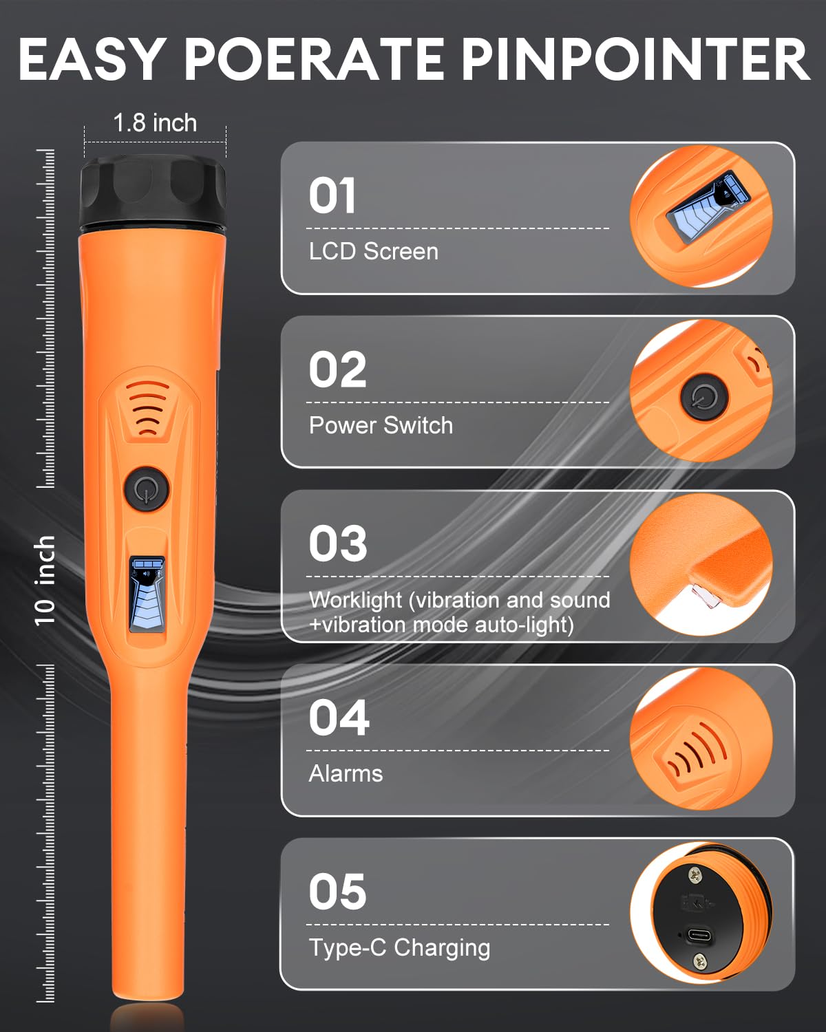 Dmyond pinpointer 360° detection covers surrounding metal.