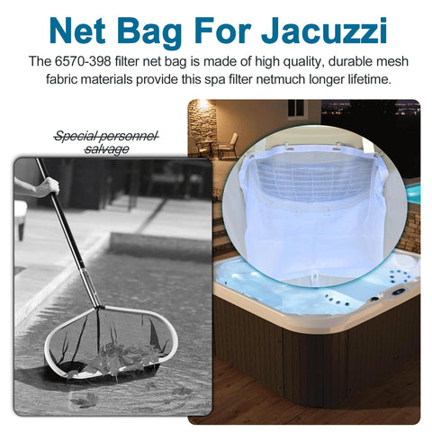 Dnairtly 6570-398 bag on Jacuzzi skimmer for precise replacement fit.