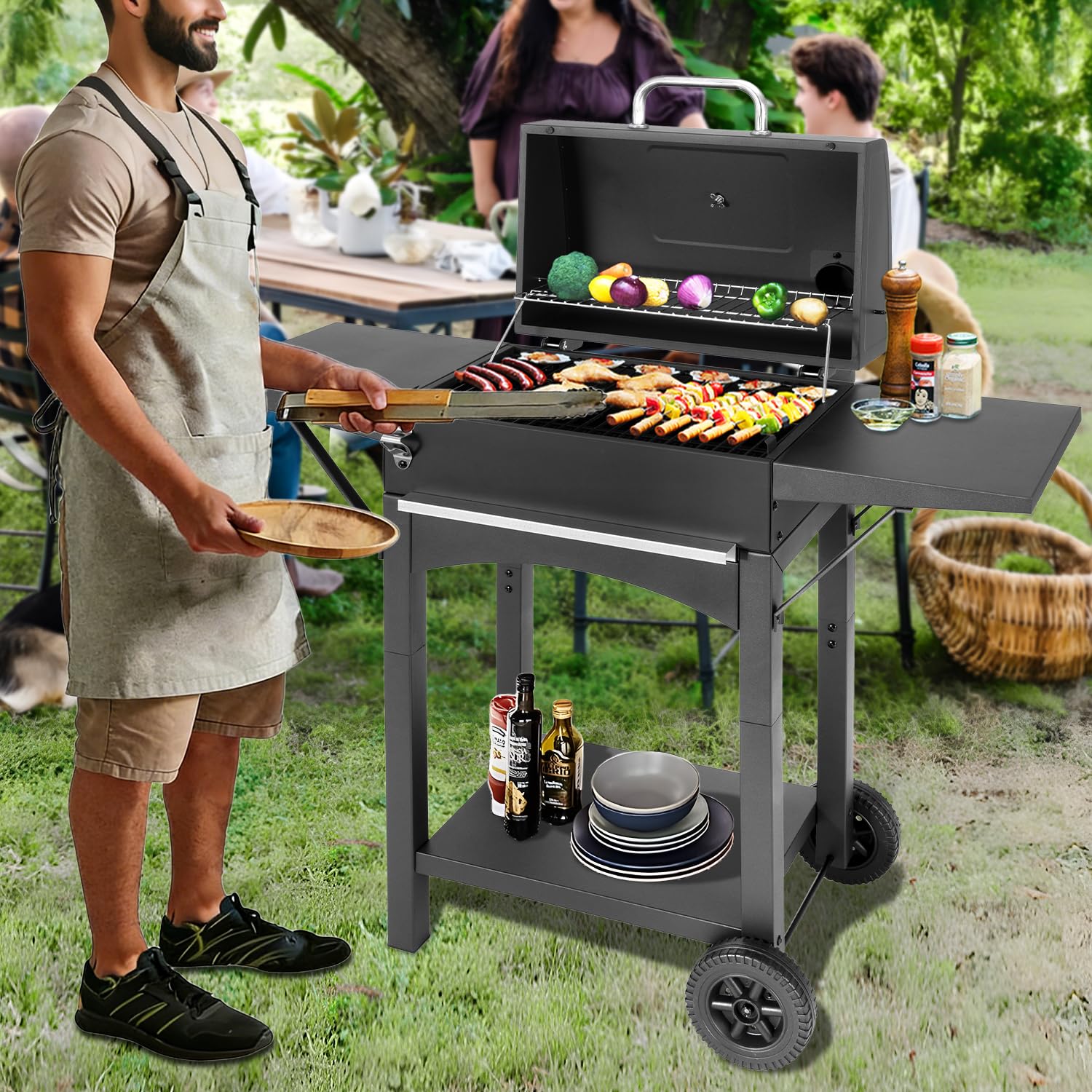 DNKMOR grill in 2-in-1 smoker and grill configuration for versatile cooking