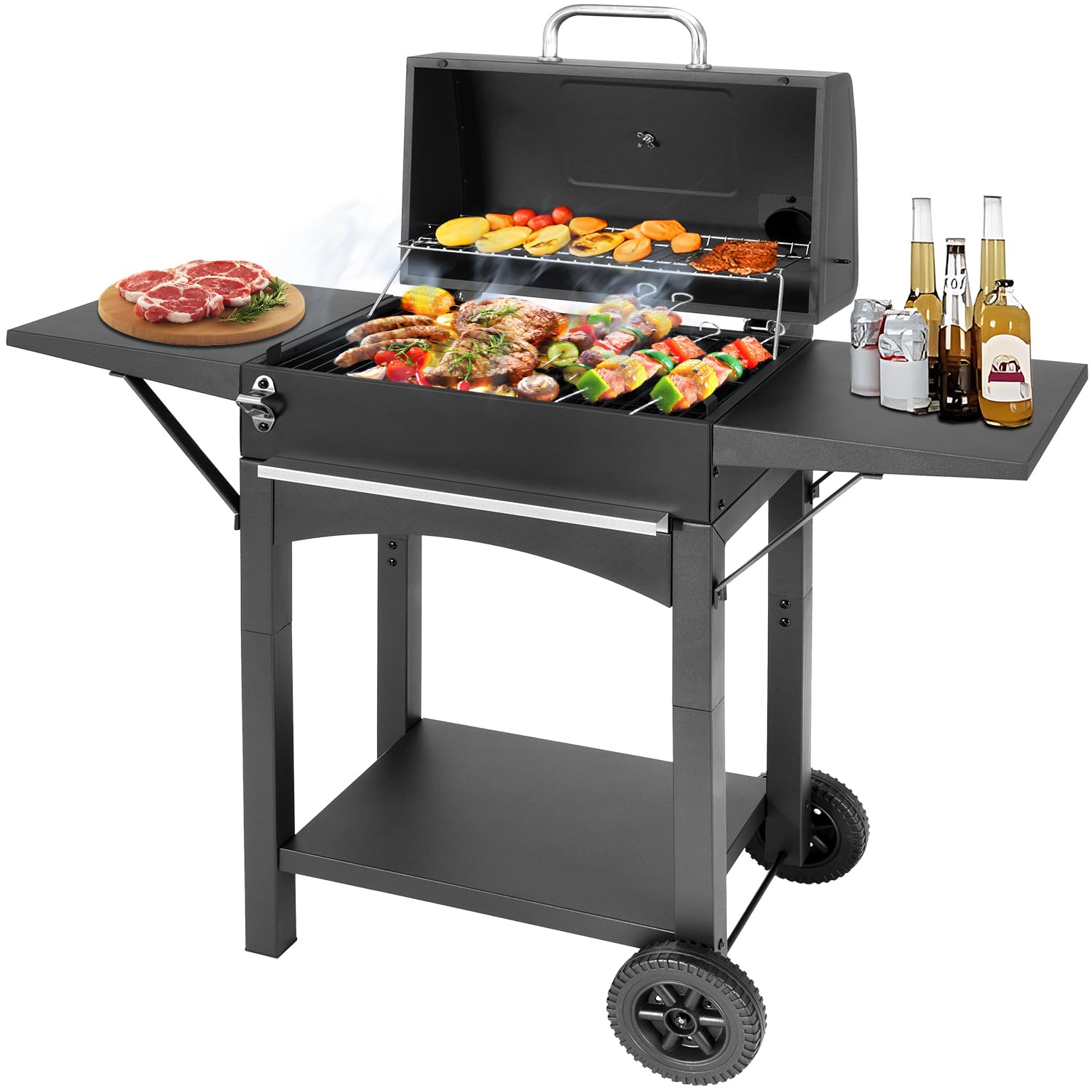 DNKMOR charcoal grill showcasing 343 sq in cooking area for family outdoor meals