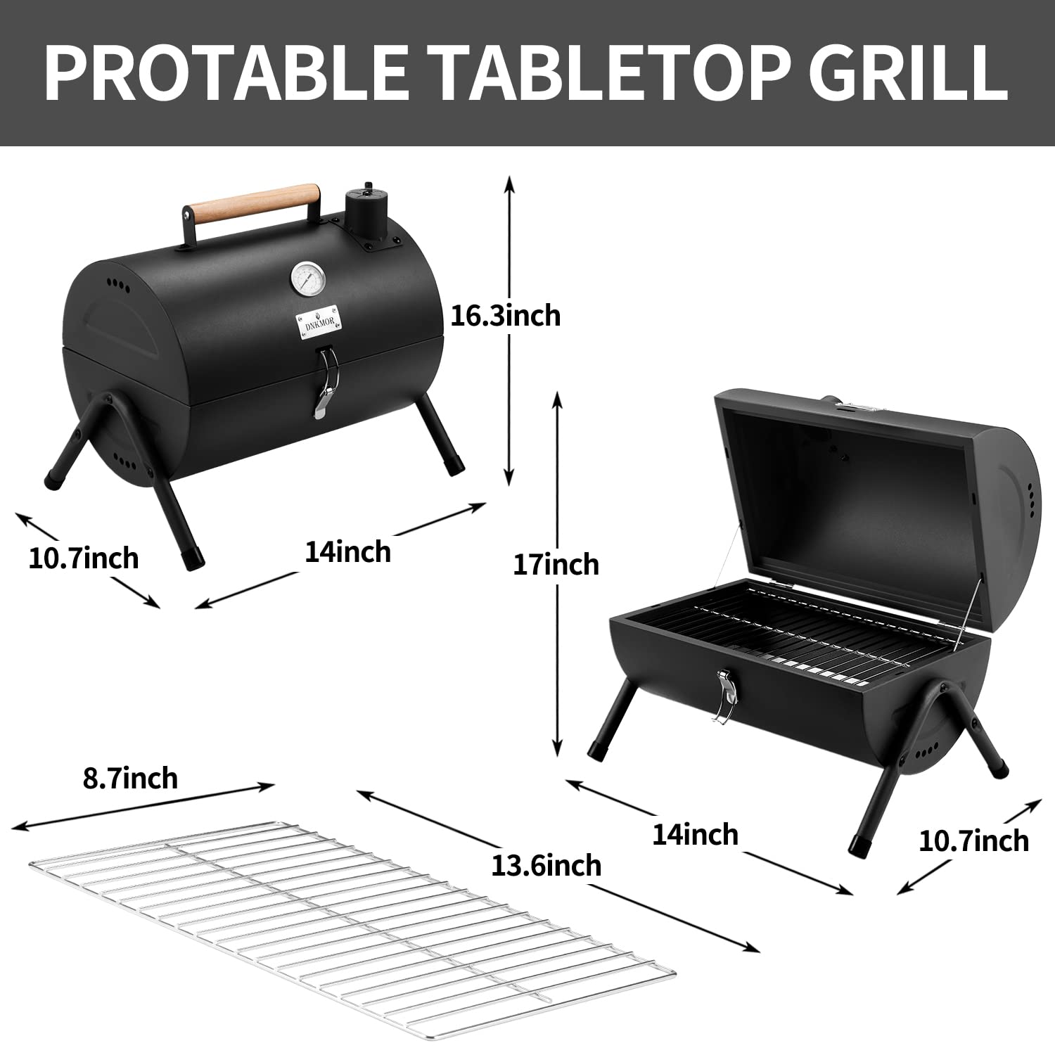 DNKMOR portable grill ideal for backyard, camping, picnics, and beach trips