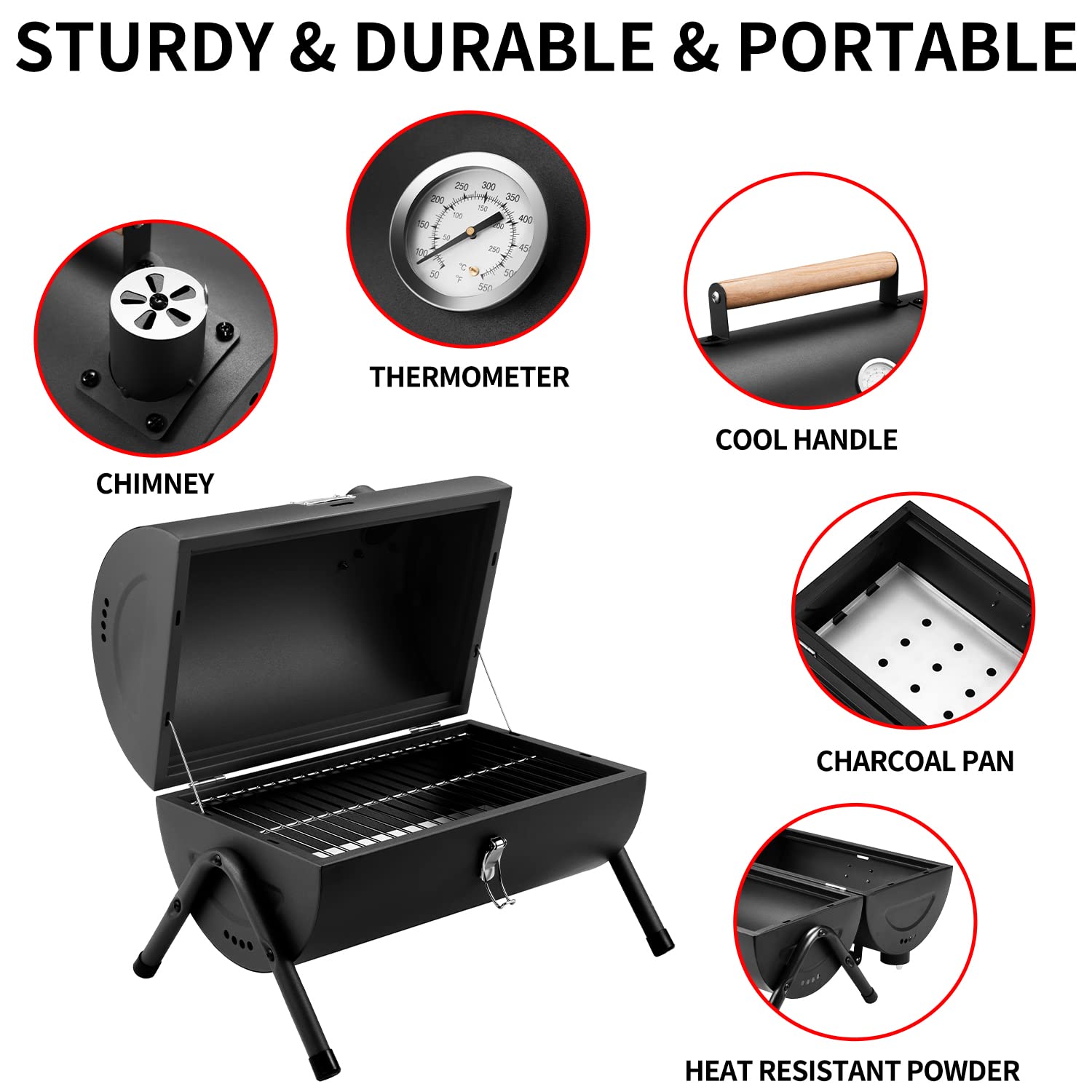 DNKMOR compact design fits neatly in car trunks for travel grilling