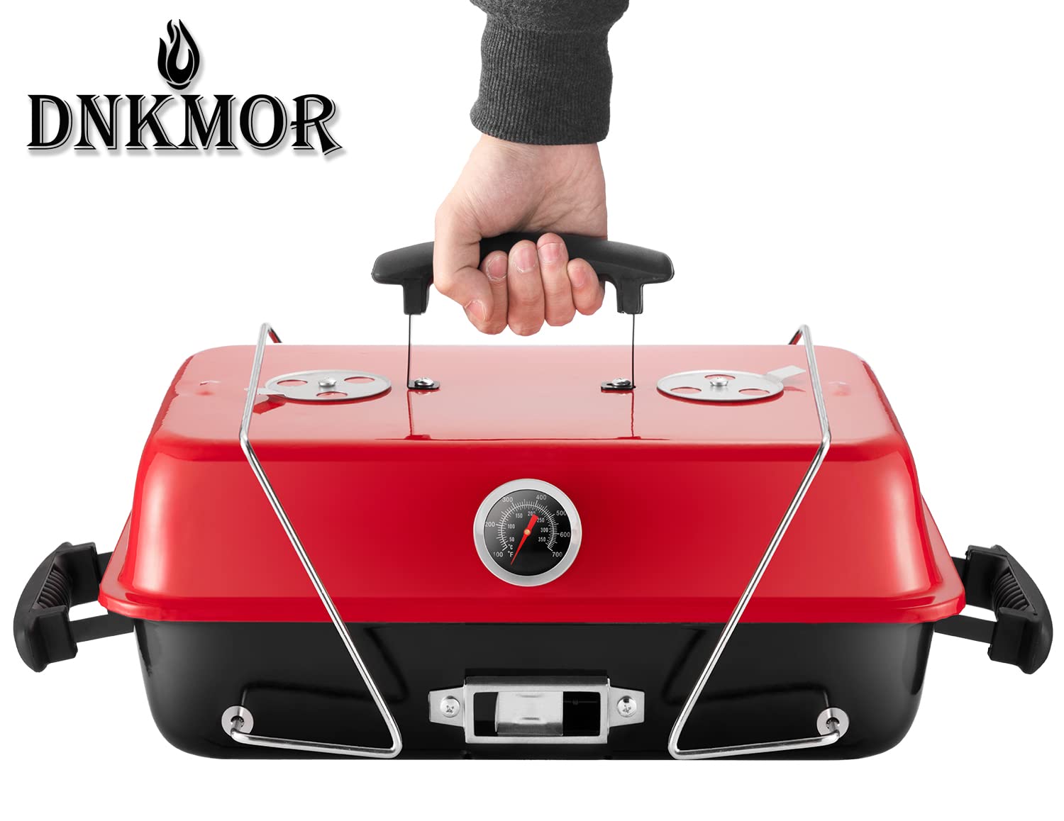 DNKMOR cooking grid provides ample grilling space for burgers and sausages.