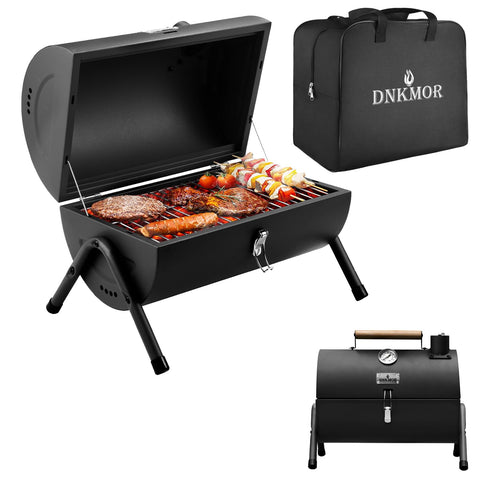 DNKMOR portable charcoal grill with secure lid lock for easy transport