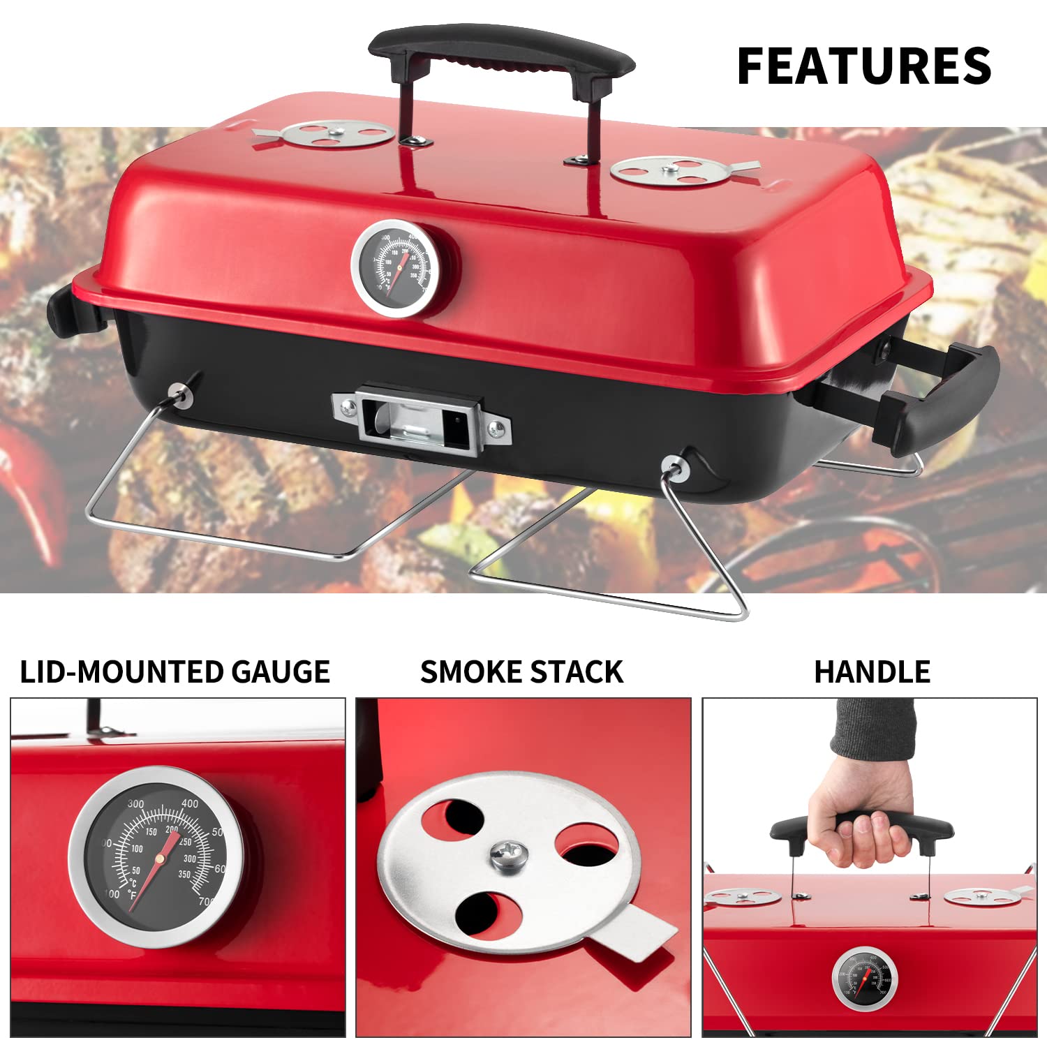 DNKMOR grill with plastic handle enables safe carrying.