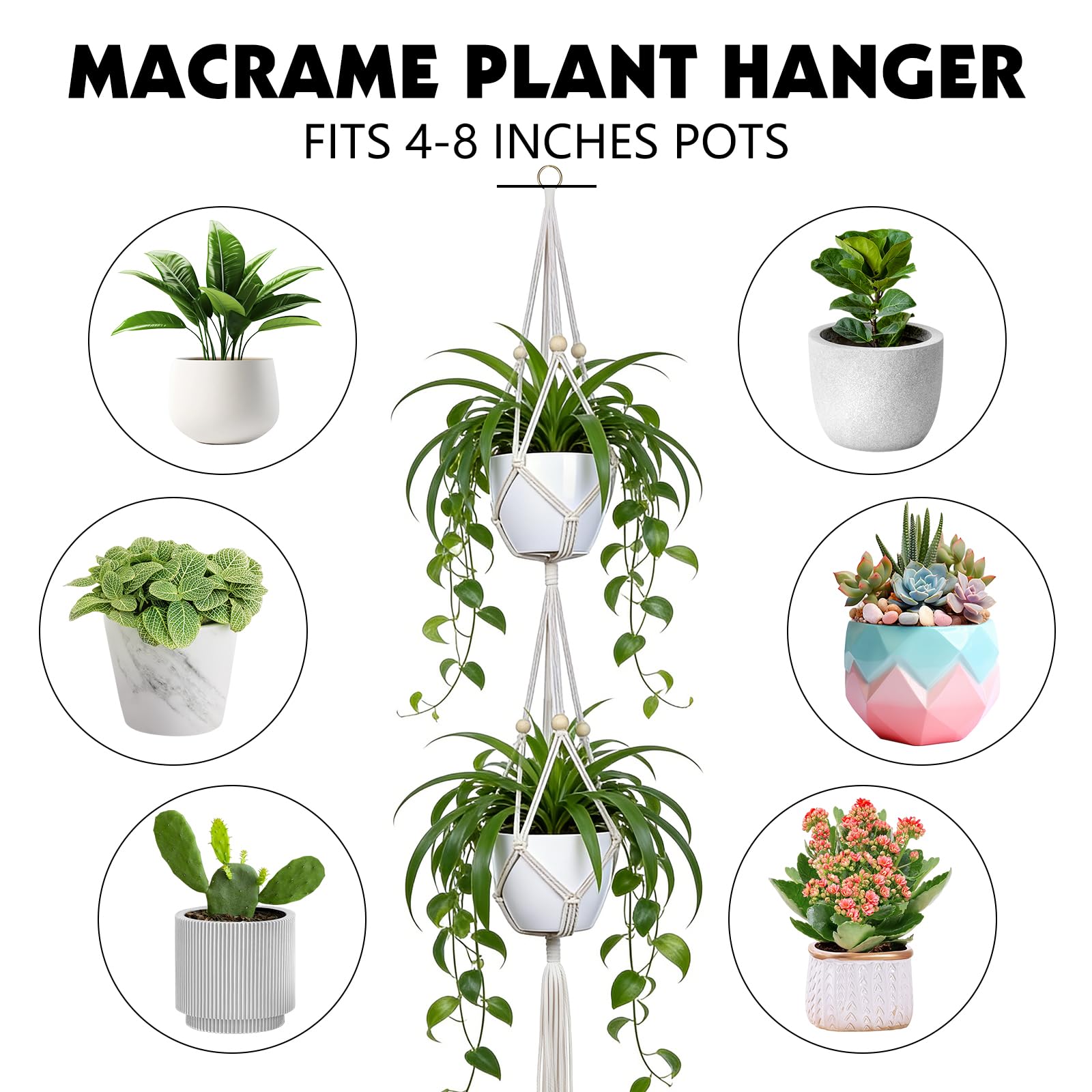Dntorx Macrame Plant Hanger 50-inch beige cotton rope, durable weave.