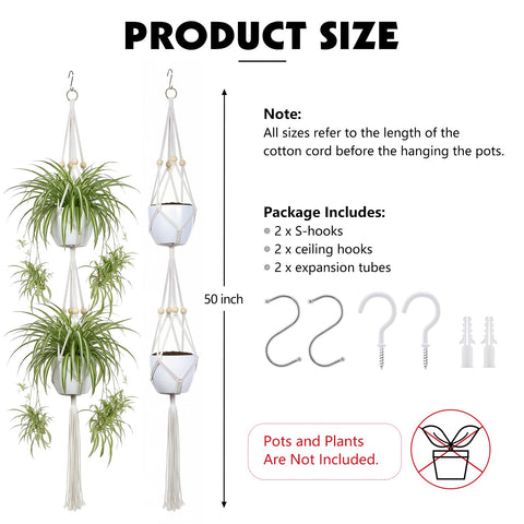 Dntorx Macrame Plant Hanger 50-inch center display holds two pots securely.