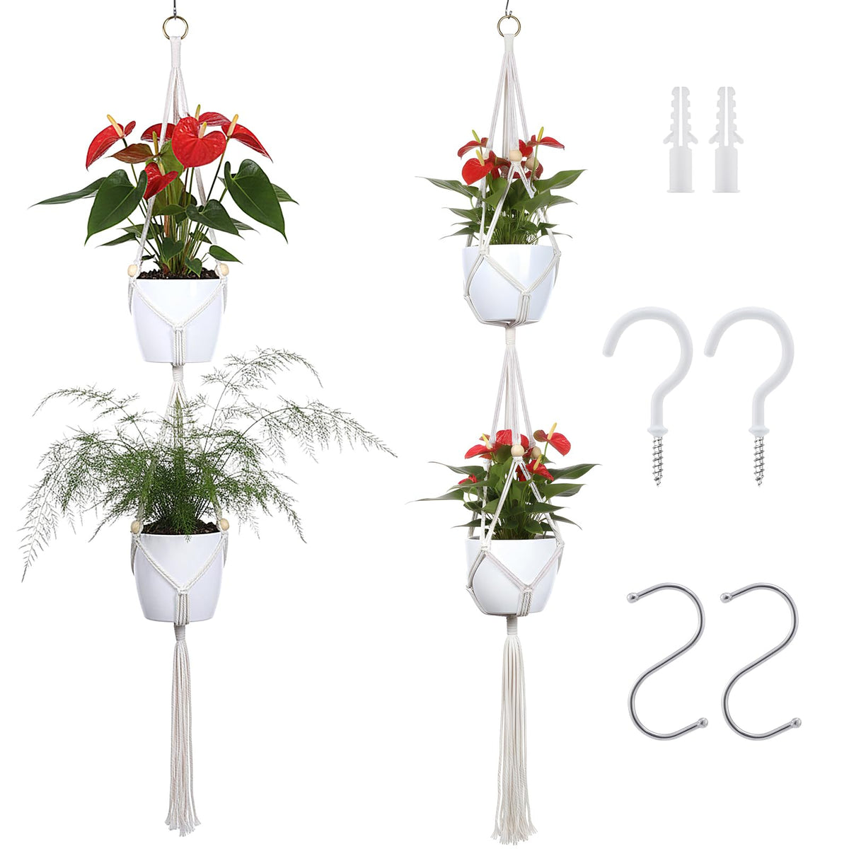Dntorx Macrame Plant Hanger 50-inch folded display, quick indoor setup.