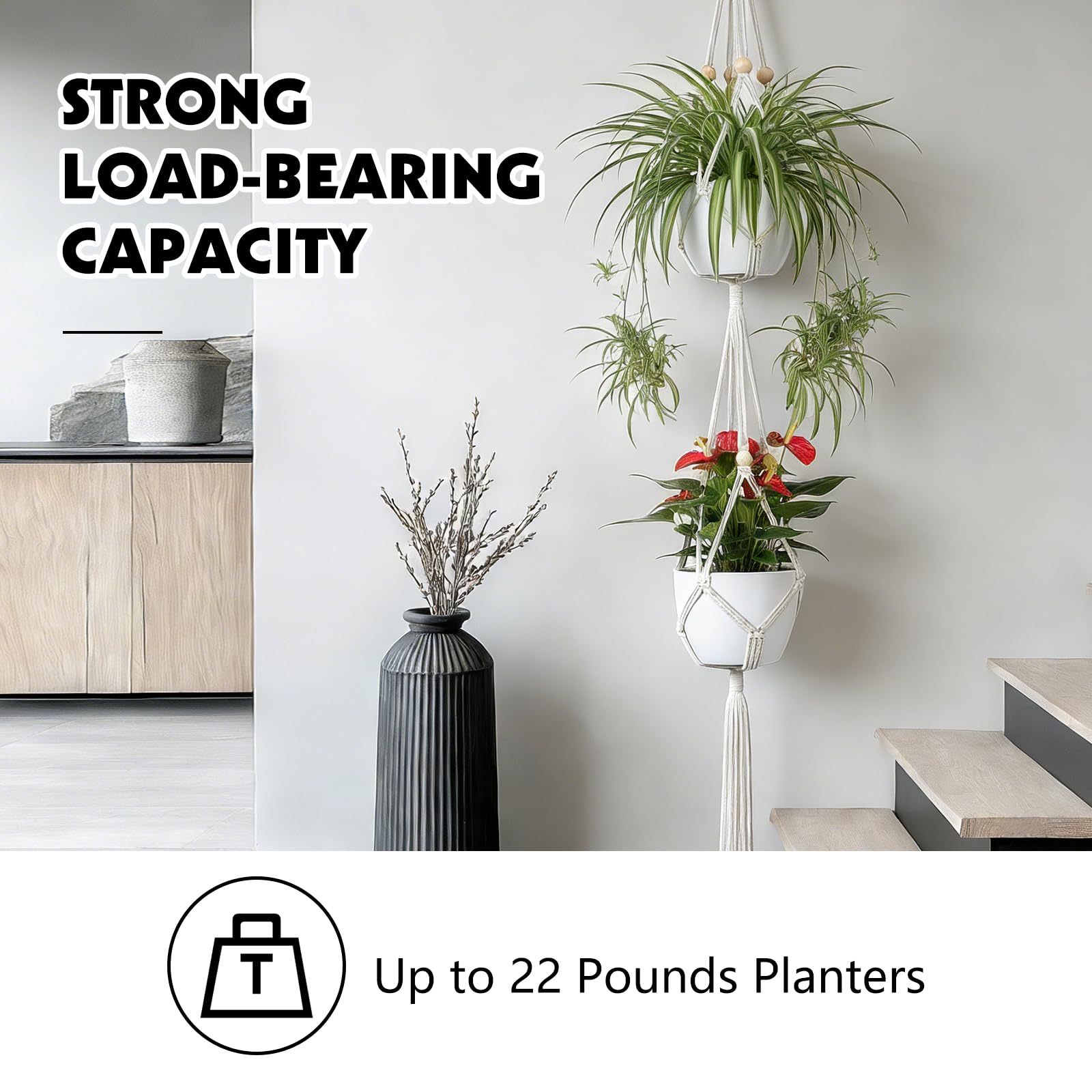 Dntorx Macrame Plant Hanger 50-inch includes hooks and screws kit.