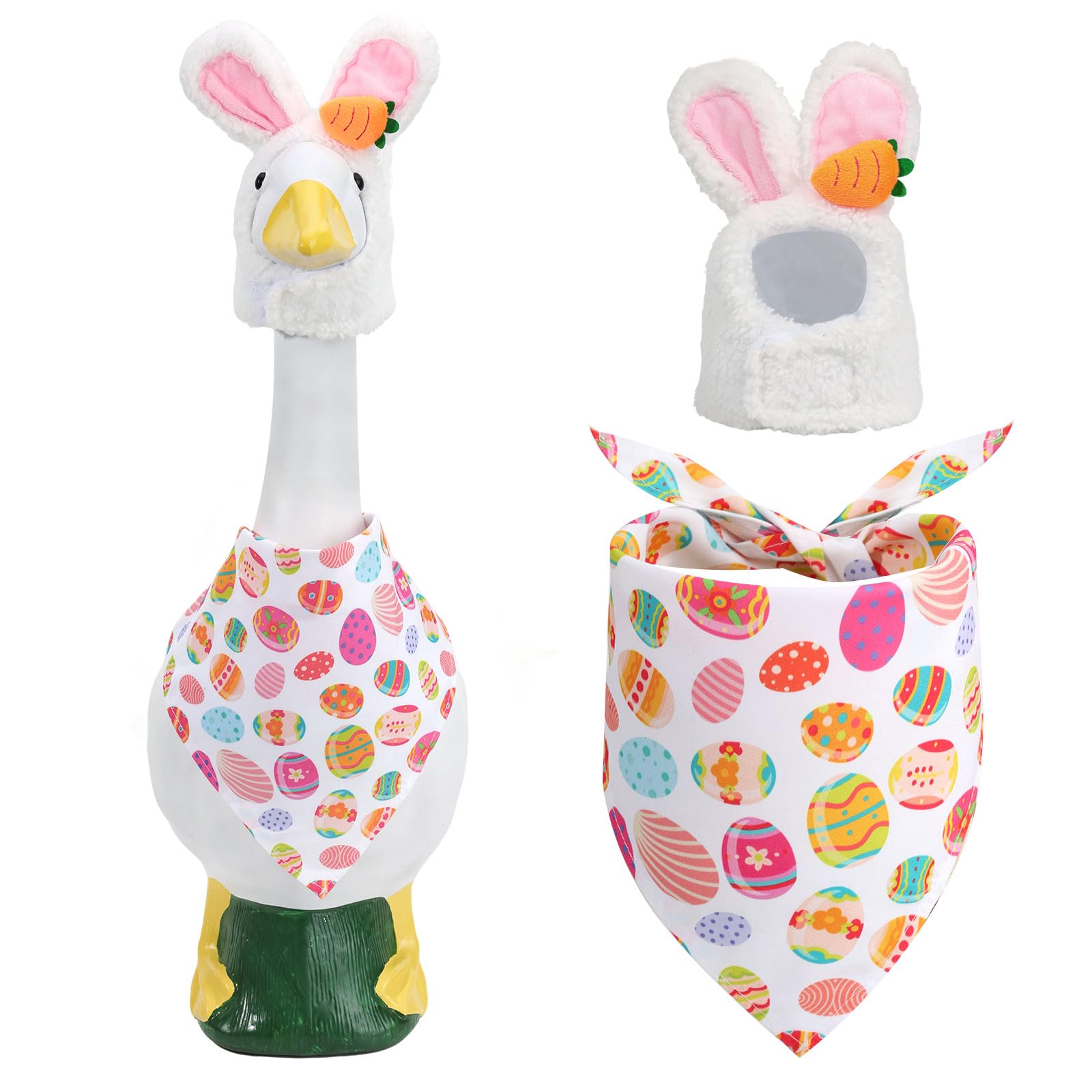 DNTYUISS Easter goose outfit with bunny ears enhances porch display for spring