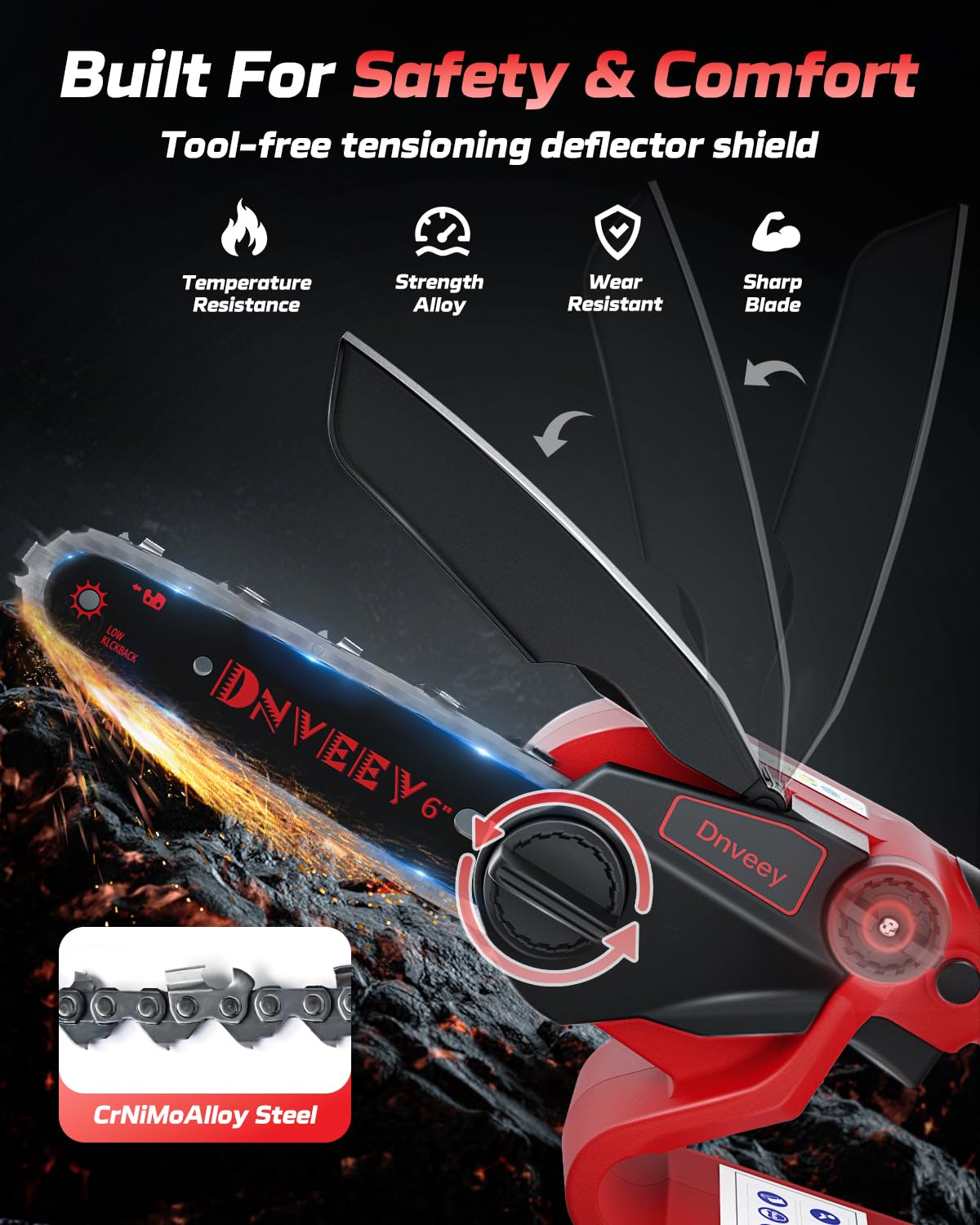 Dnveey automatic oiling and tool-free tensioning simplify maintenance