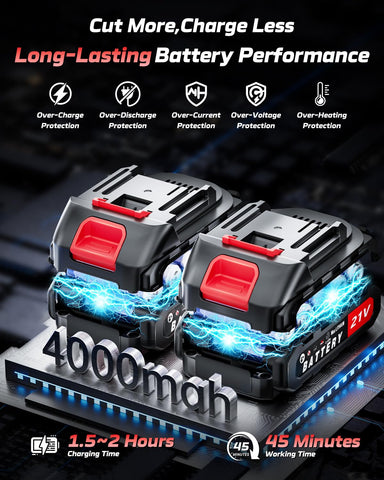 Dnveey dual 21V batteries provide long runtime for big yard work