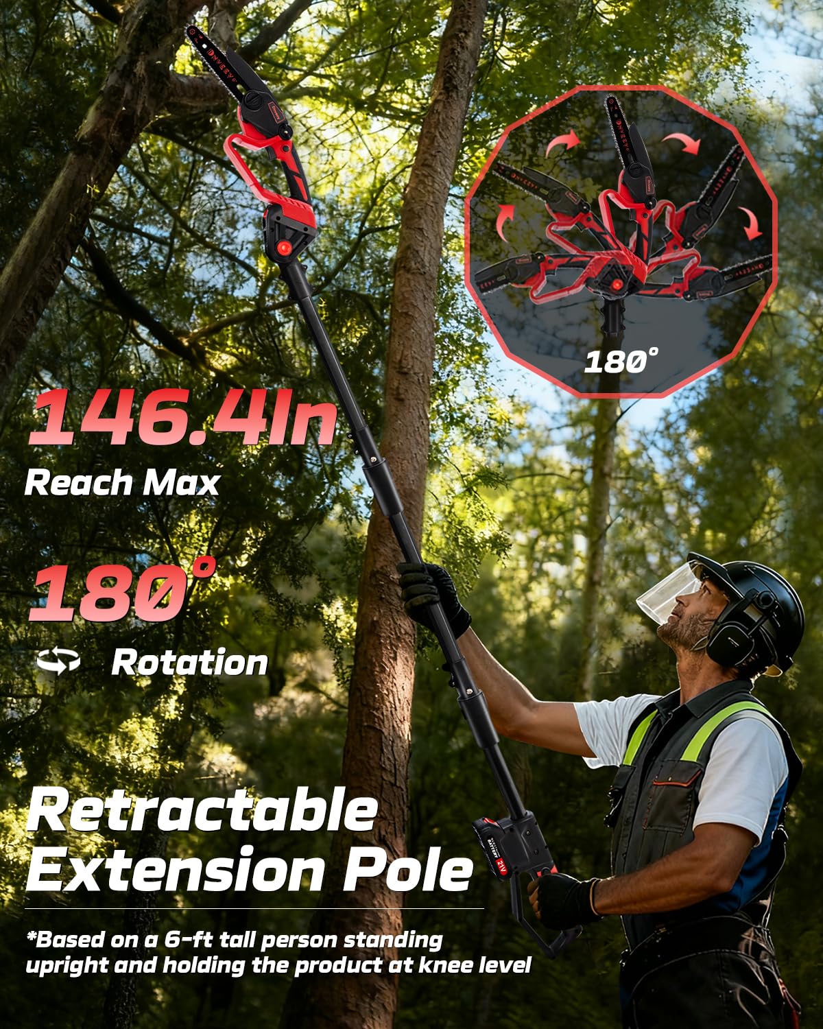 Dnveey cordless pole saw enables ground-based pruning for safety