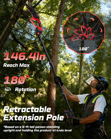 Dnveey cordless pole saw enables ground-based pruning for safety