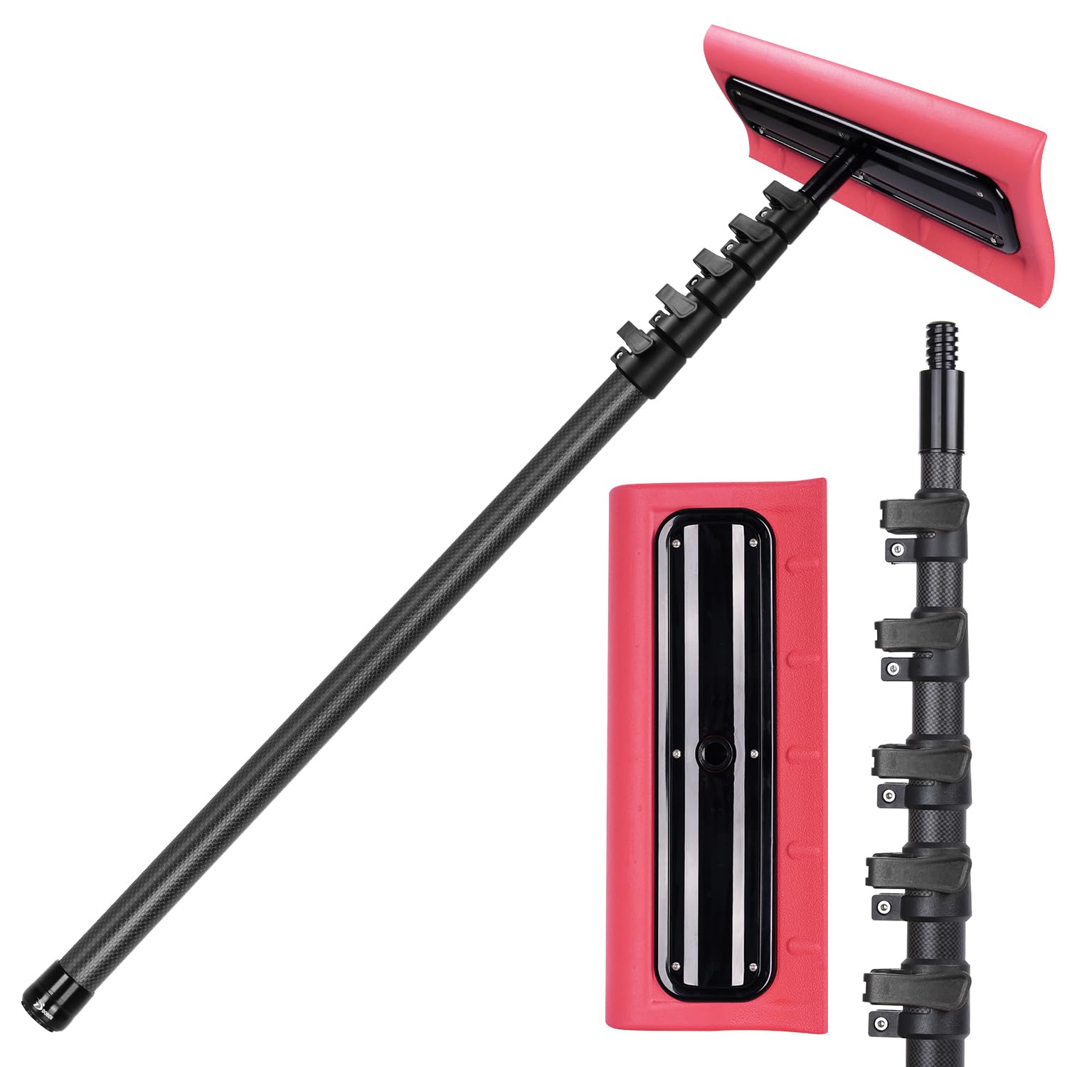 DOBEN carbon fiber snow roof rake with extendable pole for effortless roof clearing.