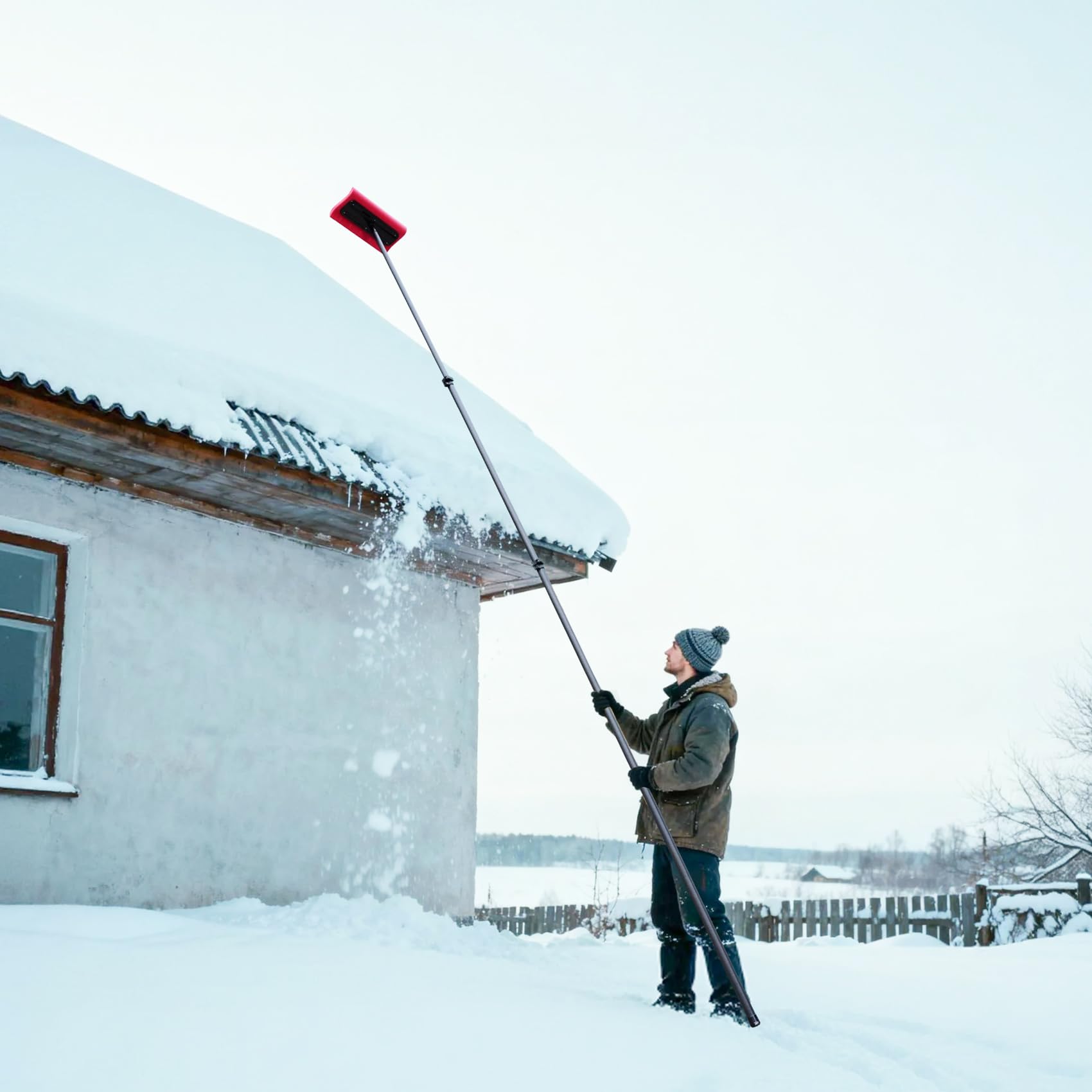 DOBEN foam snow rake head close-up showing scratch-free contact on car and RV exteriors.