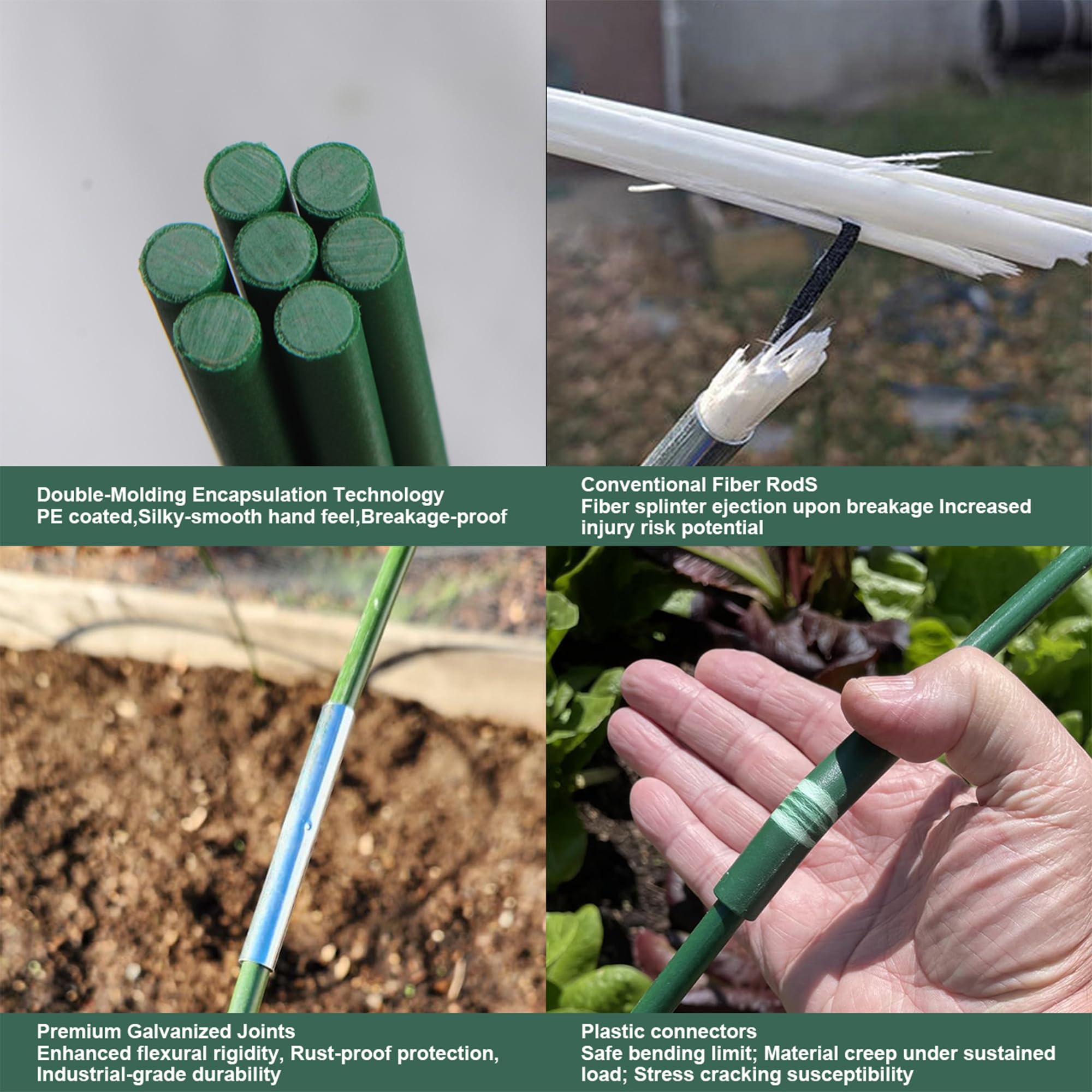 Dobetter dual-coated fiberglass rods offer flexible, fracture-resistant garden stakes.