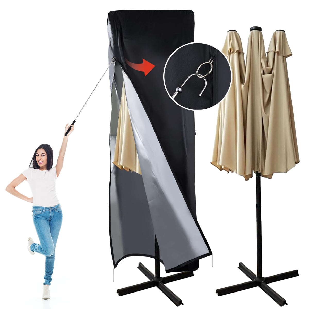 DOCEPERT patio umbrella cover with top vent to prevent condensation and improve airflow.