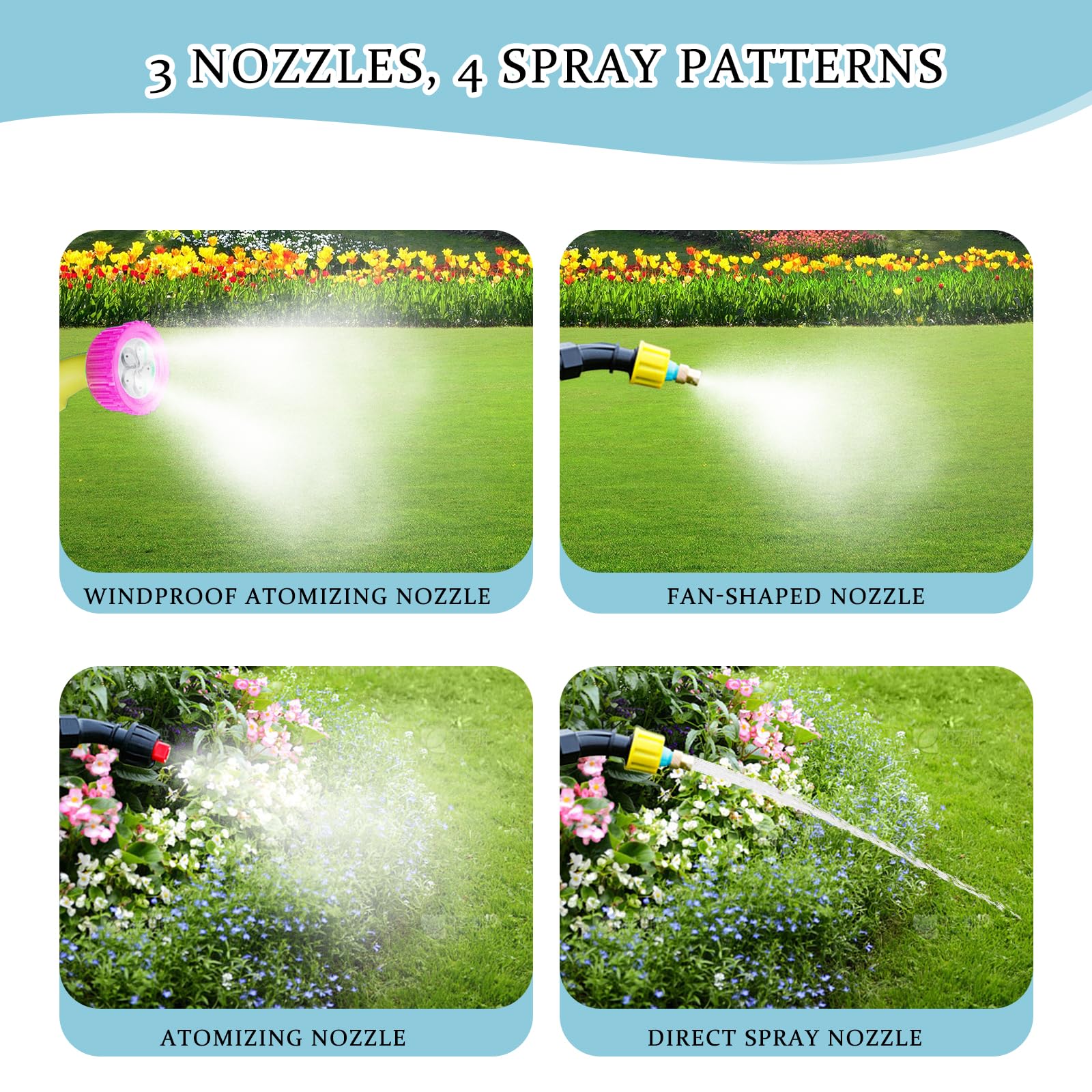 Docreate three-nozzle setup supports versatile spray patterns for garden chores