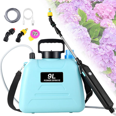 Docreate battery-powered sprayer with blue tank for even garden coverage