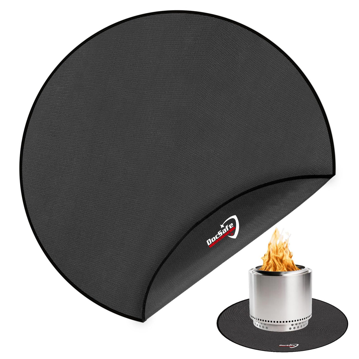 DocSafe 42in round fire pit mat top view protecting decks from embers and spills
