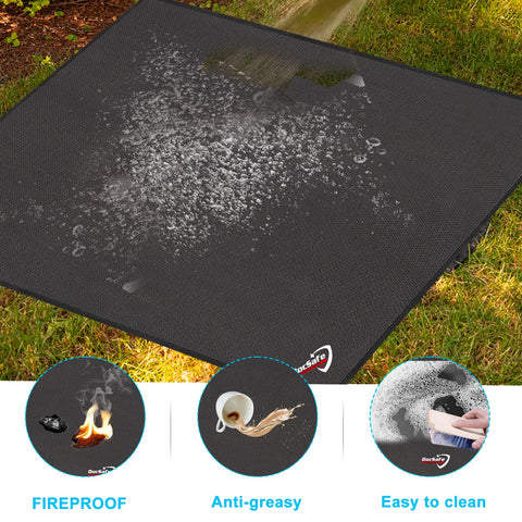 DocSafe deck-protection mat used under a fire pit on a patio