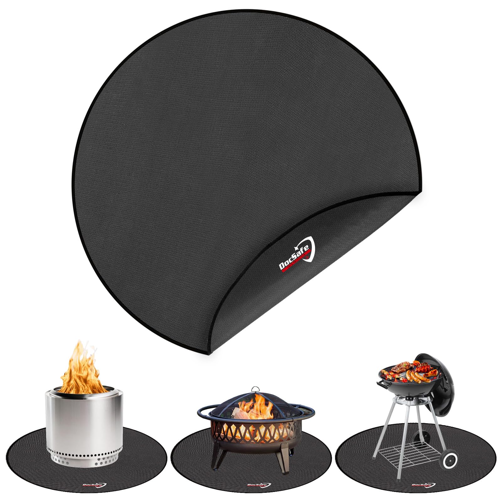 DocSafe fire pit mat 48-round protects decks from embers and heat.