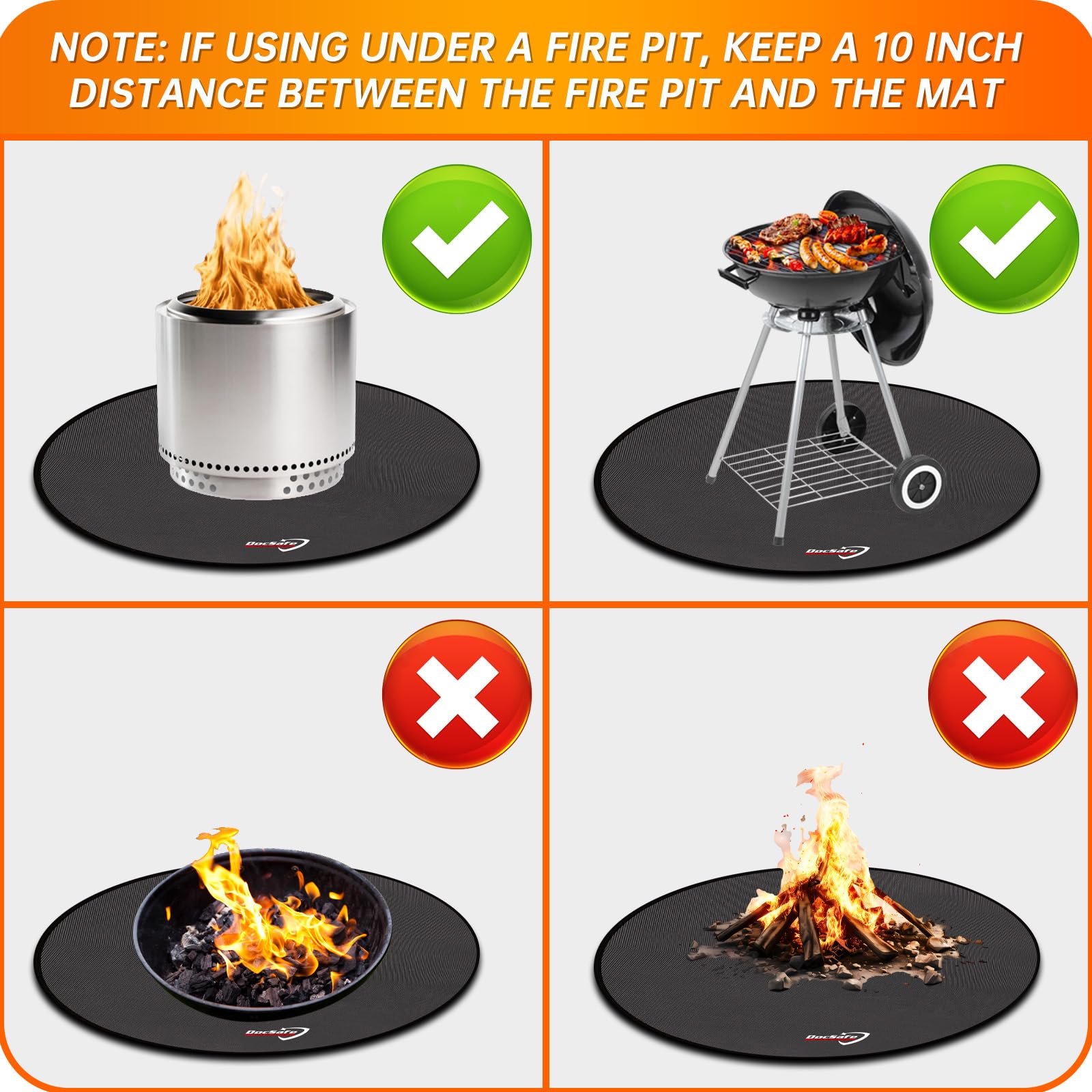 DocSafe mat suitable for indoor and outdoor use around grills and fireplaces