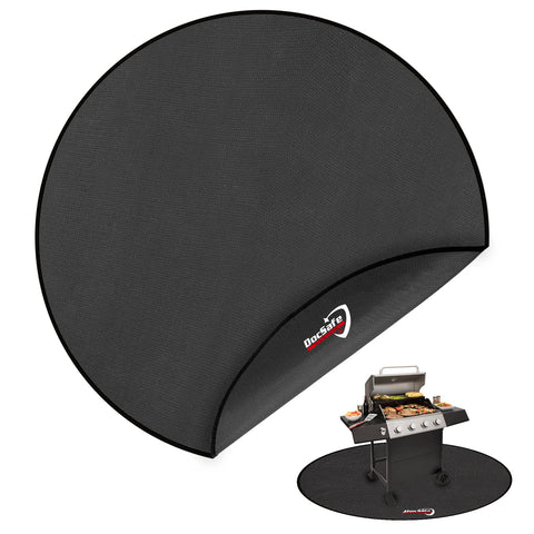 DocSafe round fire pit mat protects decking under a glowing pit