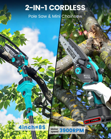 DocSmart saw head set at 112 degrees for precise angles on branches.