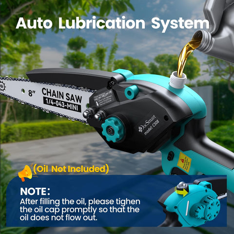 DocSmart auto oiler system keeps the chain lubricated for smooth cuts.
