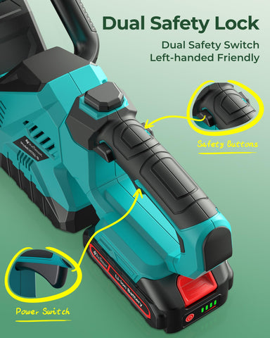 DocSmart hedge trimmer safety features protect hands and eyes during trimming.