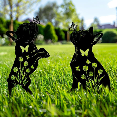 Doesen black metal dog silhouette brings a sleek, modern touch to any yard