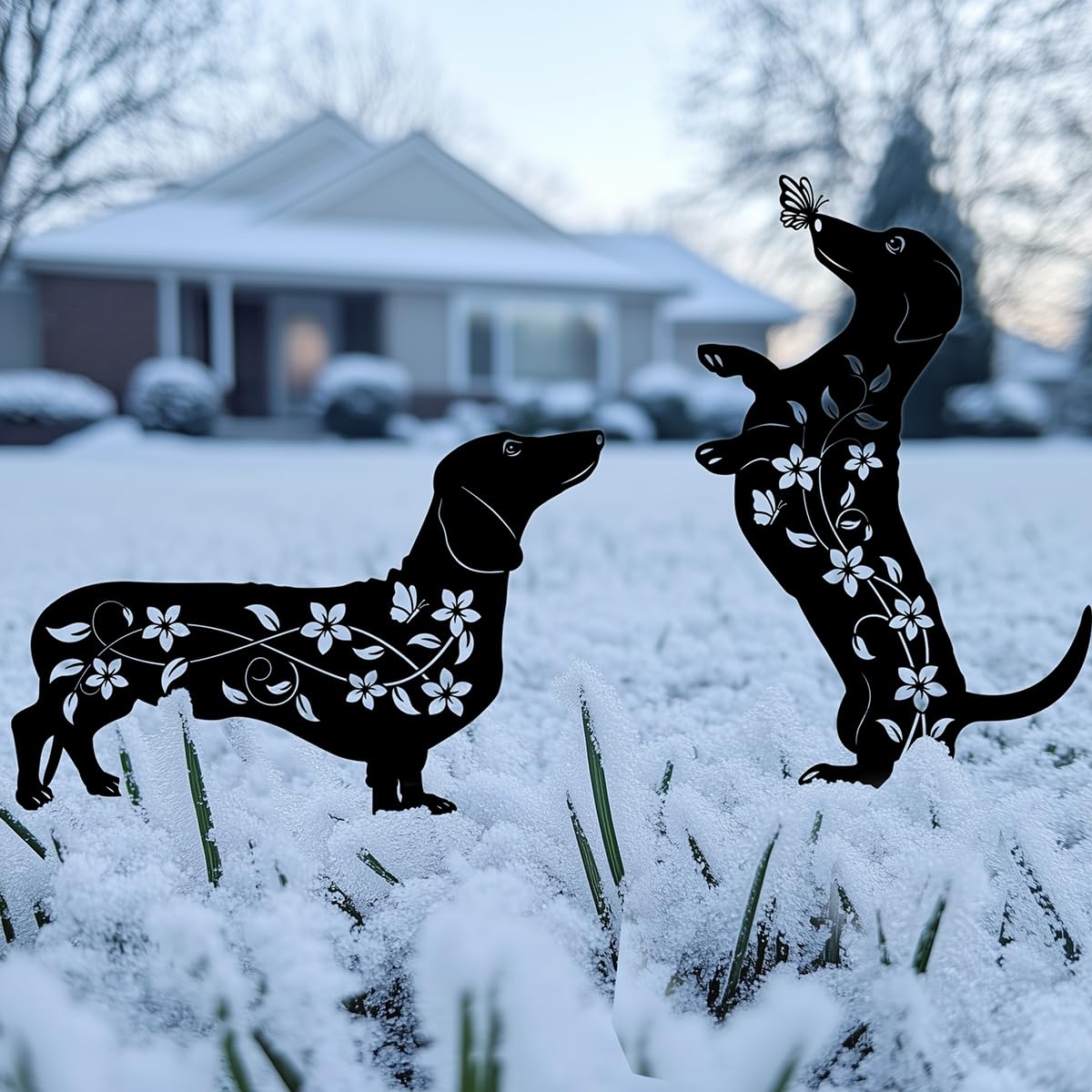 Doesen corten steel dachshund yard art blends industrial style with outdoor durability.