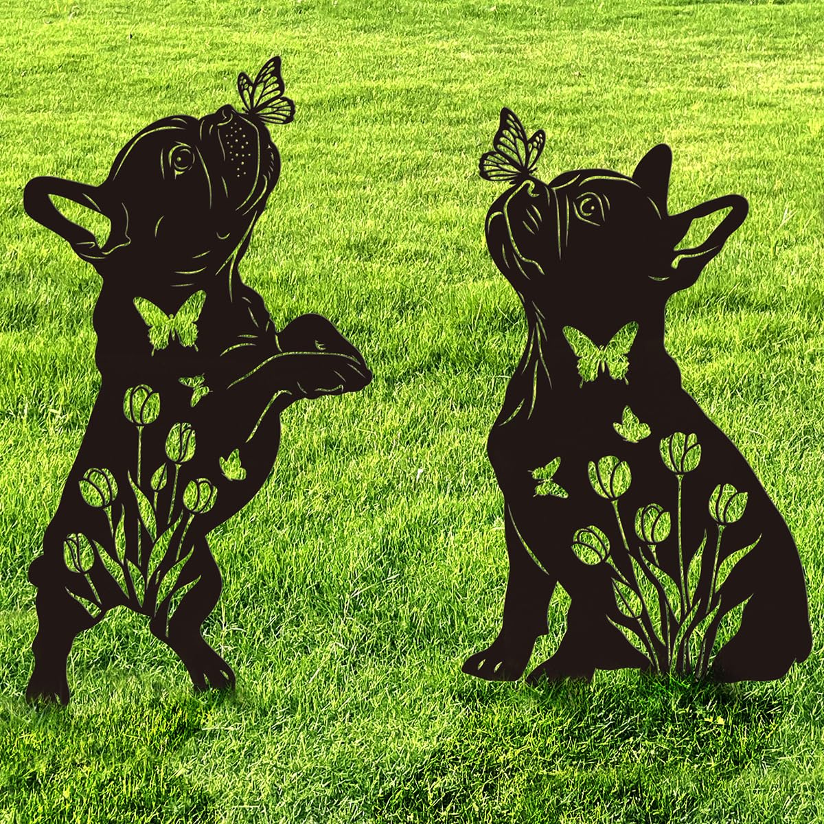 Doesen French Bulldog garden silhouette decor enhances curb appeal while withstanding outdoor weather
